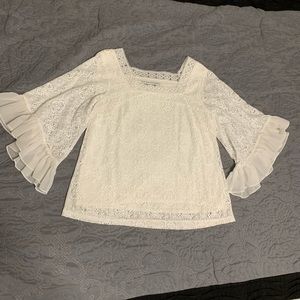 WHBM Cream color lace flutter sleeve top size L